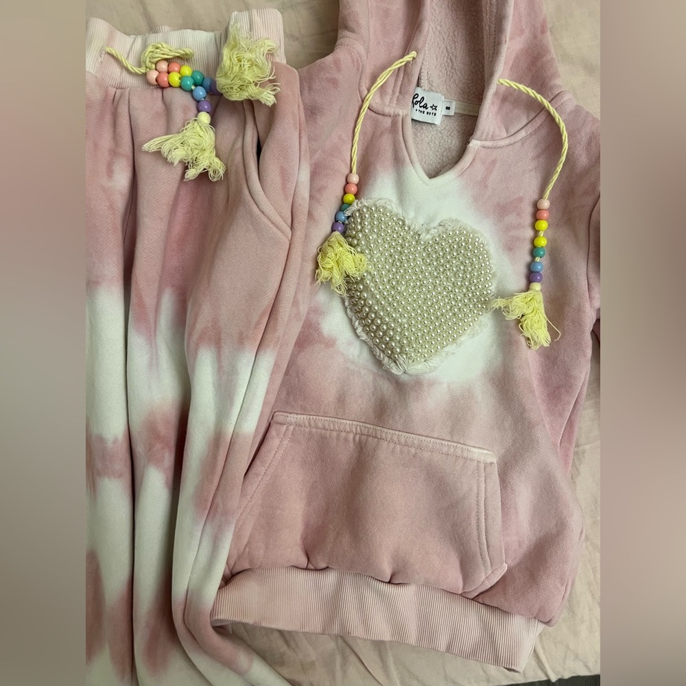 Lola + The Boys Blush Hoodie with Heart and Beads joggers - Picture 4 of 8